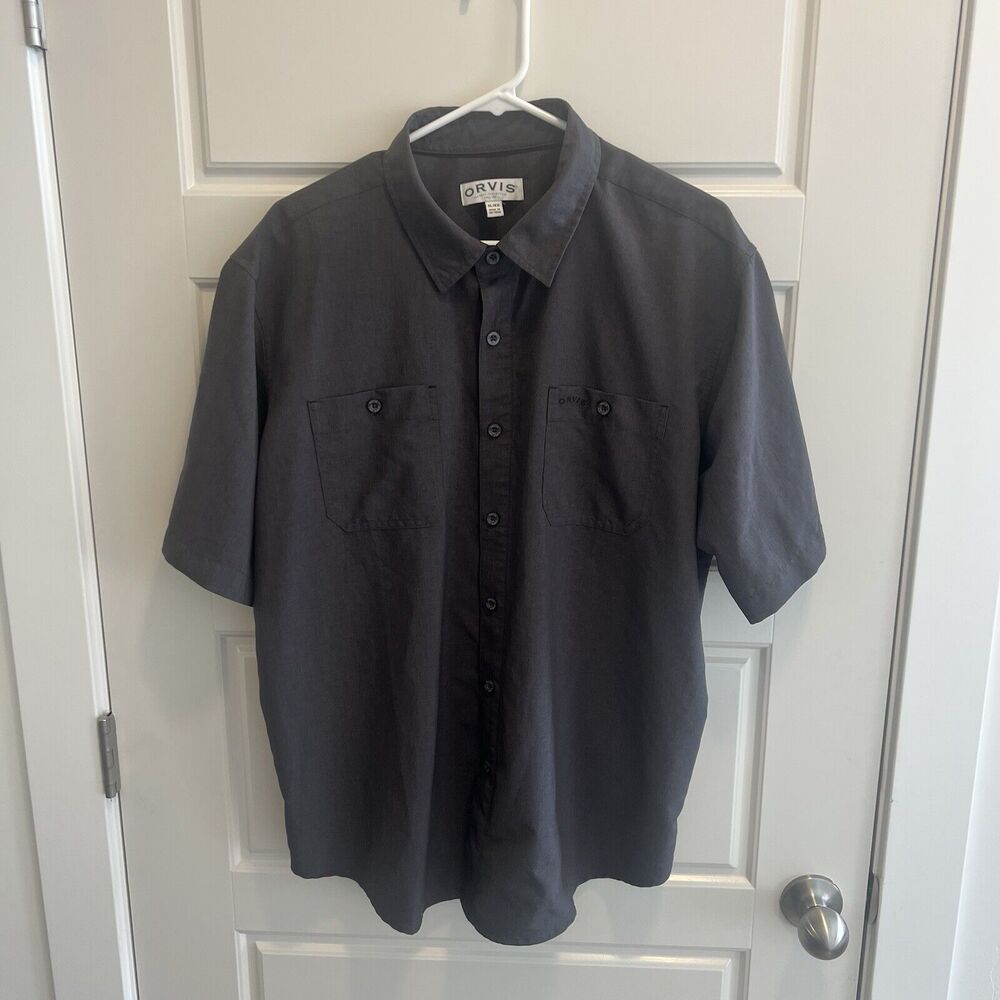 Orvis Shirt Mens Medium Gray Quickdry  Sunglasses Cleaner‎ Casual Double Pocket
